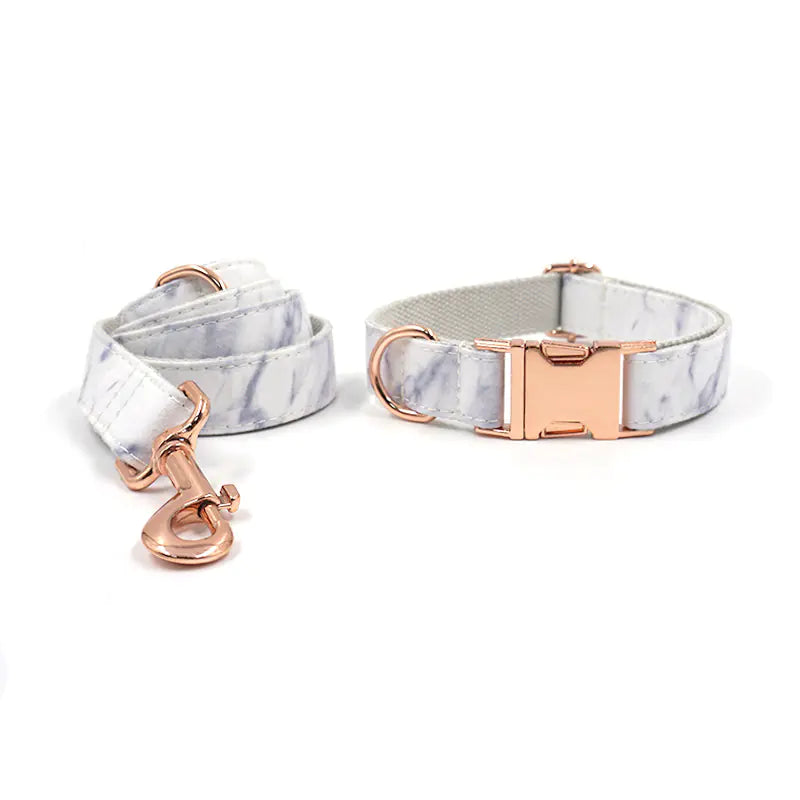 Set Coleira e Trela Marble Rose Gold com Laço